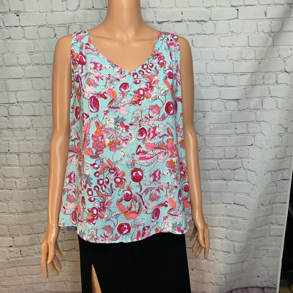 Altar’d State Baby Blue & pink Floral V-Neck Blouse size small boho